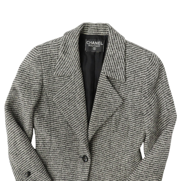 CHANEL 
ロゴボタン シングル 
ウール ロング ジャケット