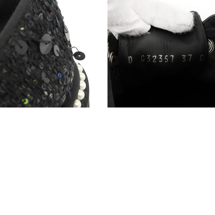 CHANEL 
COCO CC ツイード レースアップ フェイクパール 
ココマーク スパンコール ローカットスニーカー