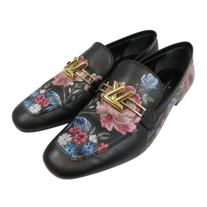 LOUIS VUITTON 
LV 花柄 レザー 
アッパーケース ライン ローファー