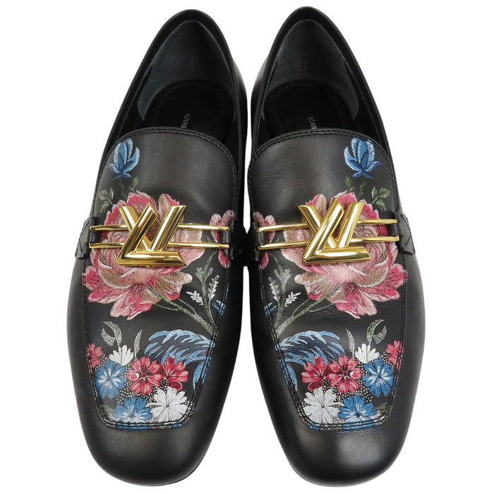 LOUIS VUITTON 
LV 花柄 レザー 
アッパーケース ライン ローファー