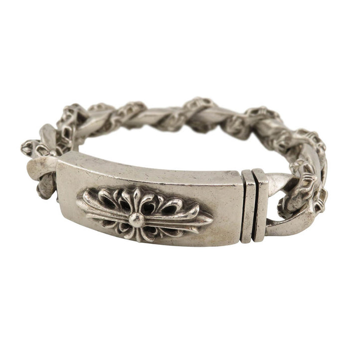 CHROME HEARTS 
ID Floral Cross Silver 13 Link 
Floral ID Fancy Bracelet 13 Link