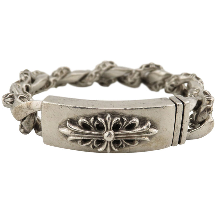 CHROME HEARTS 
ID Floral Cross Silver 13 Link 
Floral ID Fancy Bracelet 13 Link