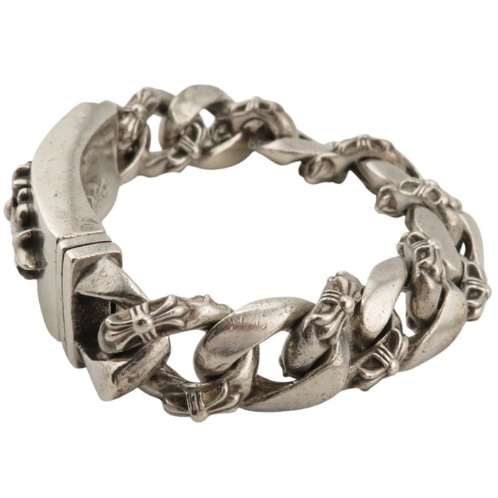 CHROME HEARTS 
ID Floral Cross Silver 13 Link 
Floral ID Fancy Bracelet 13 Link
