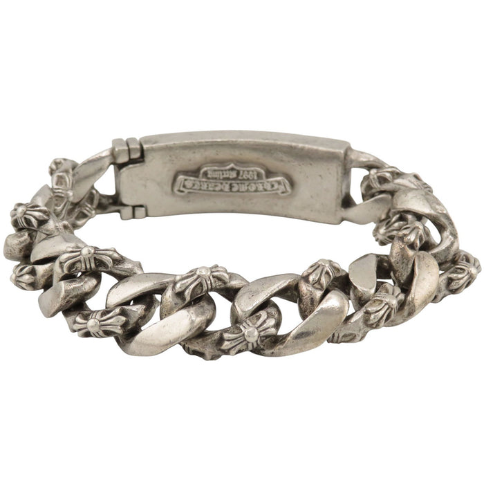 CHROME HEARTS 
ID Floral Cross Silver 13 Link 
Floral ID Fancy Bracelet 13 Link