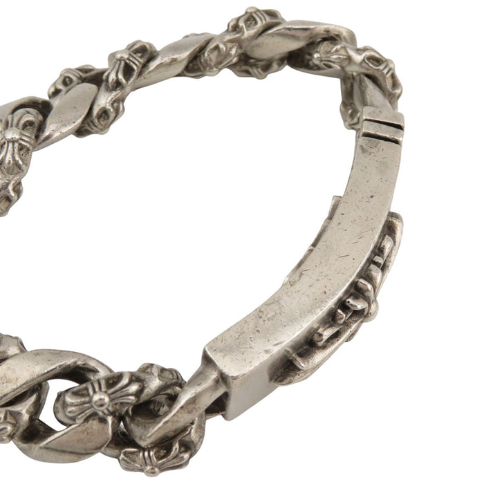 CHROME HEARTS 
ID Floral Cross Silver 13 Link 
Floral ID Fancy Bracelet 13 Link
