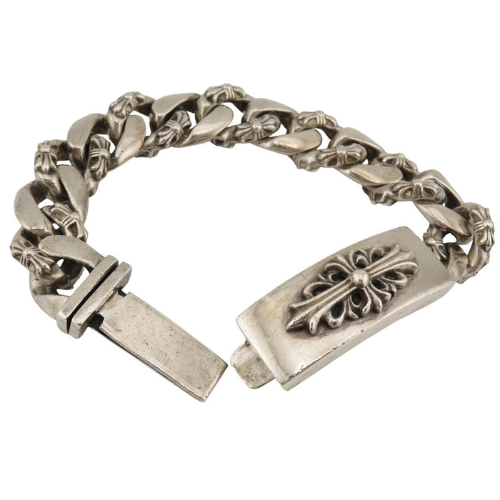 CHROME HEARTS 
ID Floral Cross Silver 13 Link 
Floral ID Fancy Bracelet 13 Link
