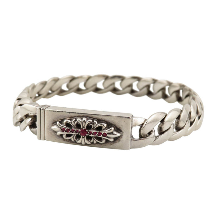 CHROME HEARTS  
22链 铂金宝石 银质  
婴儿花纹十字架 身份证 手链 红宝石 22链