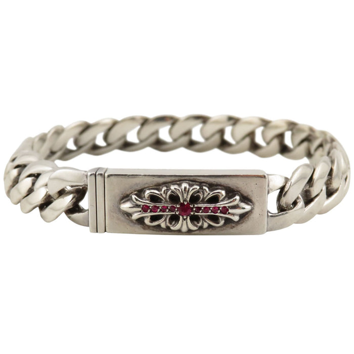 CHROME HEARTS  
22链 铂金宝石 银质  
婴儿花纹十字架 身份证 手链 红宝石 22链