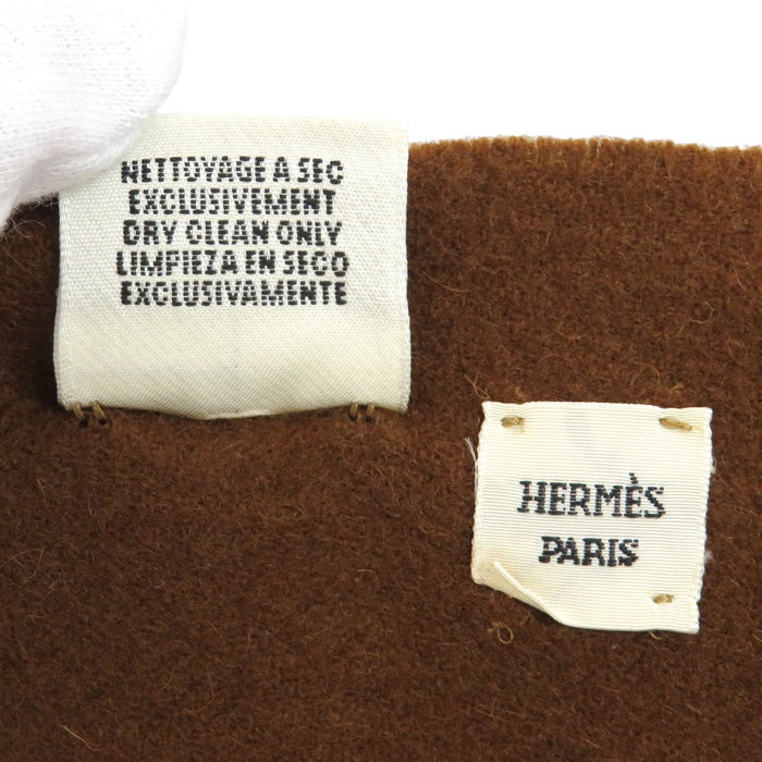 HERMES 
フリンジ 
ロゴ エンブロイダリー カシミヤ マフラー