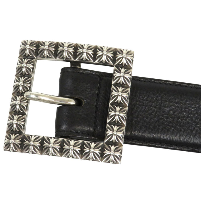 CHROME HEARTS 
CHプラス クロス シルバー レザー 
ピラミッド プラス バックル ベルト