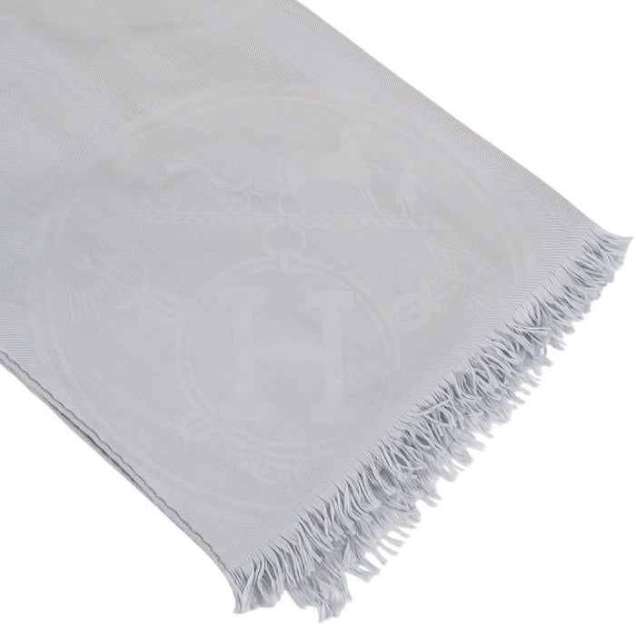 HERMES 
H アッシュ ロゴ カシミヤ シルク混 カシシル フリンジ 
ニュー リブリス ストール