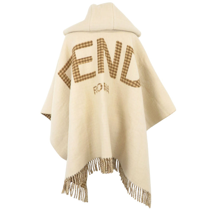 FENDI 
フード フリンジ ウール混 カシミヤ混 
ロゴ ケープ