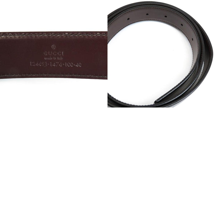 GUCCI  
Leather Logo Silver-Colored Metal  
Square G Buckle Belt