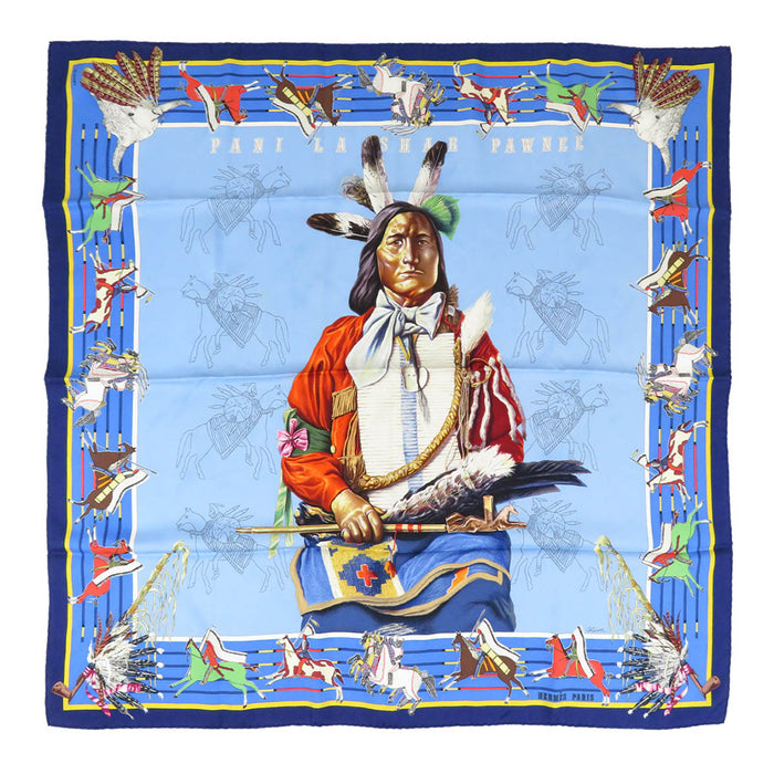 HERMES 
シルク 大判 馬 
カレ 90 PANI LA SHAR PAWNEE パウニー族の首長 スカーフ