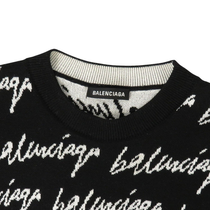 BALENCIAGA 
総柄 ウール 
スクリブル ジャガード ロゴ オーバーサイズ ニット