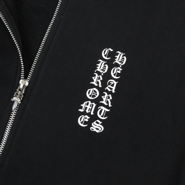 CHROME HEARTS 
CH CEM CRS Scroll Label Sweat Hoodie 
Cemetery Cross Dagger Zip Zip-Up Parka