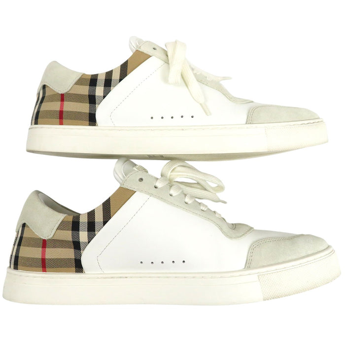 BURBERRY 
ロゴ チェック柄 レザー スウェード レースアップ 
チェック ロートップ スニーカー