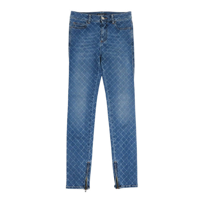 香奈儿  
可可 CC 标志钮扣 棉质  
绗缝 裤脚拉链 牛仔裤