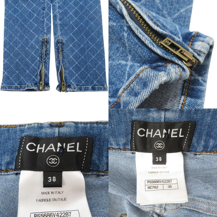 香奈儿  
可可 CC 标志钮扣 棉质  
绗缝 裤脚拉链 牛仔裤