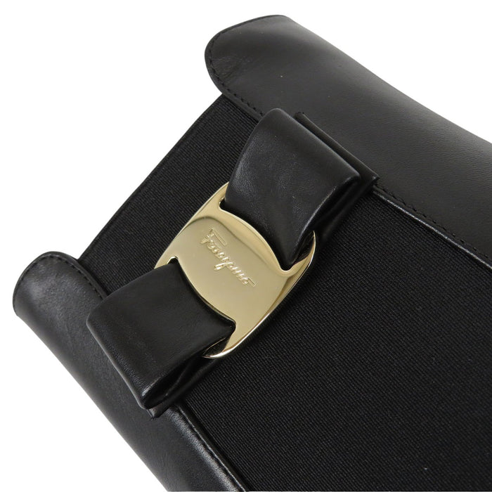 Salvatore Ferragamo 
ロゴ ゴールドカラー金具 リボン レザー 
ヴァラ ショートブーツ