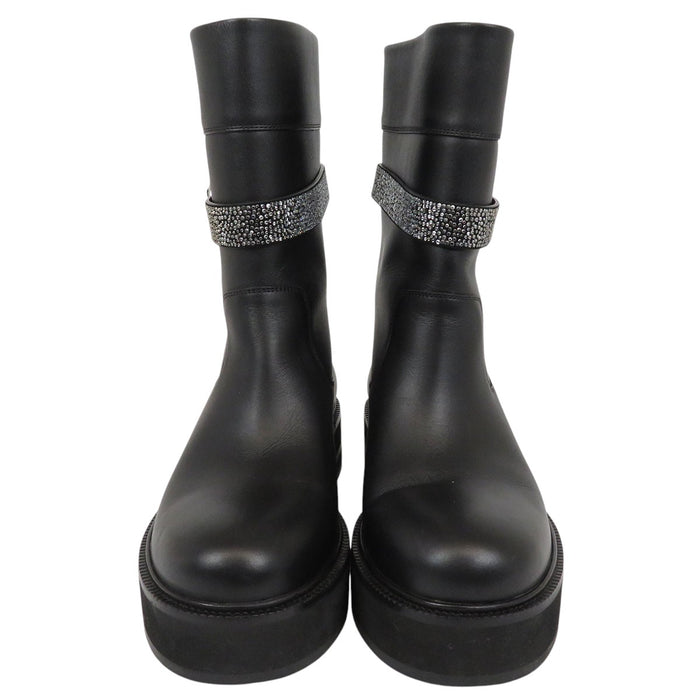 Salvatore Ferragamo 
Logo Pietre Preziose Pelle 
Stivaletto con Fibbia Gancino