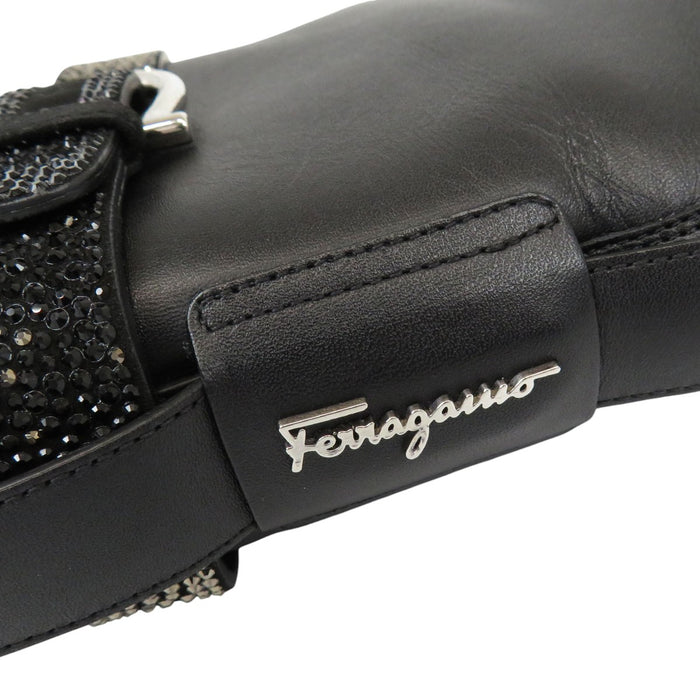 Salvatore Ferragamo 
ロゴ ラインストーン レザー 
ガンチーニバックル ショートブーツ