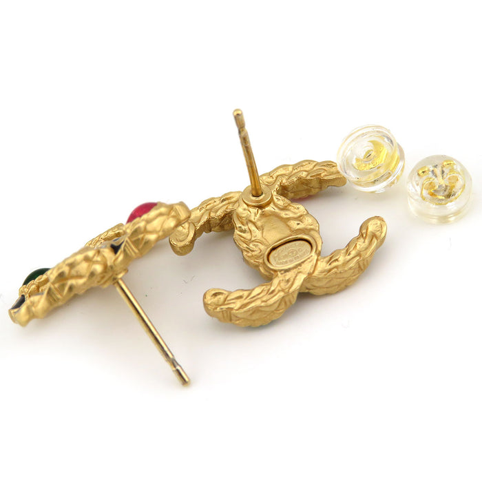 香奈儿 A20C 可可双C标志 金色金属 可可标志 彩色水晶 耳环