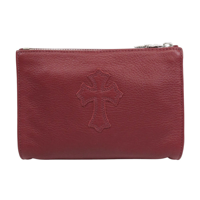 CHROME HEARTS  
CH TROUSSE COSMÉTIQUE2 AIS Étiquette à défilement Logo Argent  
Pochette en cuir avec patch croix et fermeture éclair poignard  
Avec facture