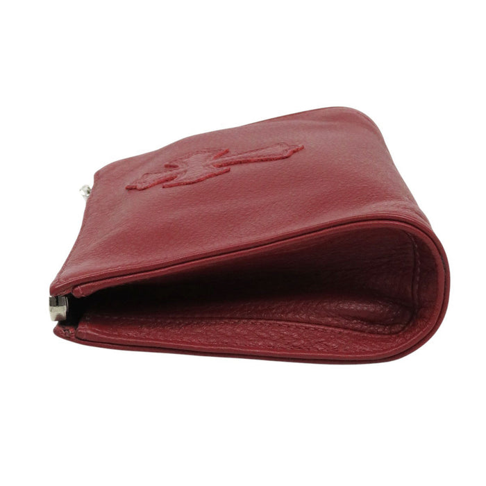 CHROME HEARTS  
CH TROUSSE COSMÉTIQUE2 AIS Étiquette à défilement Logo Argent  
Pochette en cuir avec patch croix et fermeture éclair poignard  
Avec facture