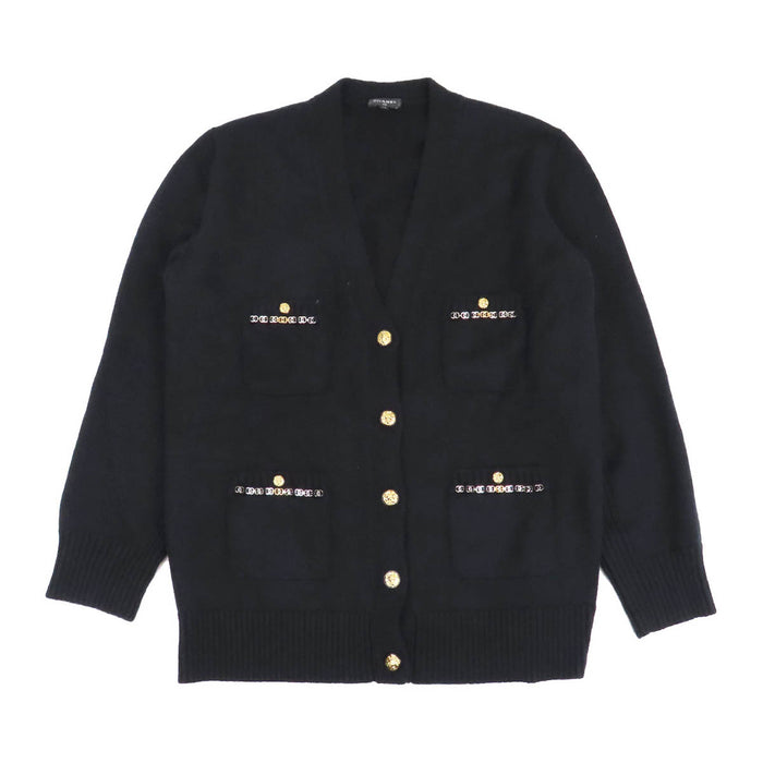 CHANEL 
COCO CC ロゴ ライオンボタン Vネック シルク混 
ココマーク カシミヤ カーディガン