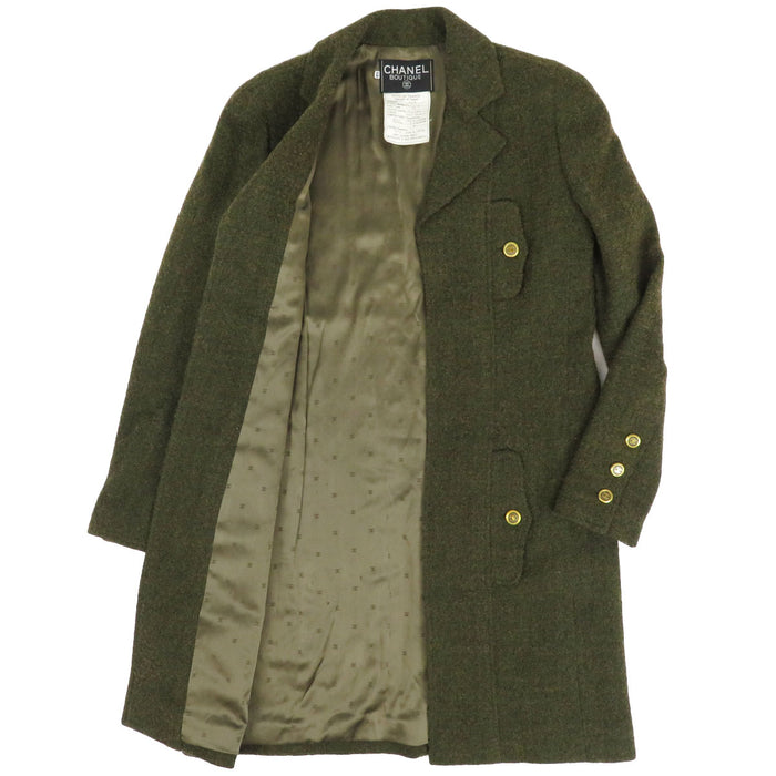 香奈兒  
COCO CC 可可鈕扣 94A 黃金色金屬  
可可標誌 復古 羊毛 長大衣