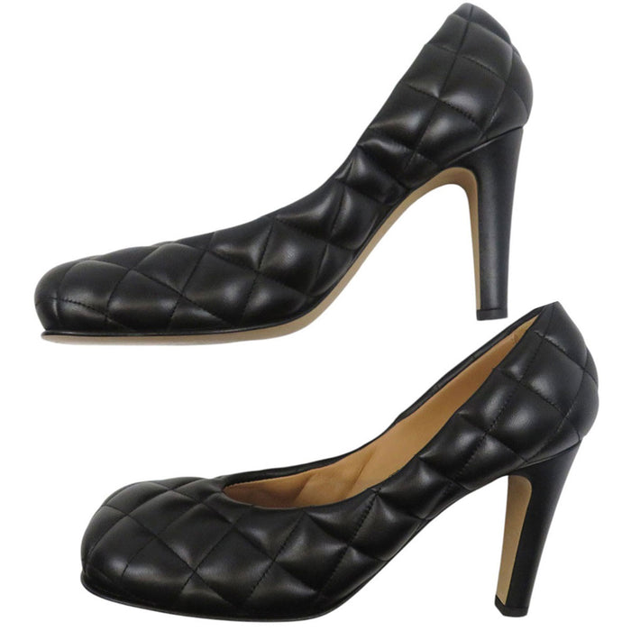 BOTTEGAVENETA 
Leather Quilted High Heels Square Toe 
Padded Cassette Woven Pumps