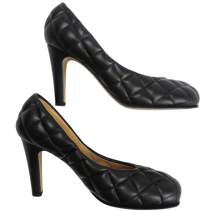 BOTTEGAVENETA 
Leather Quilted High Heels Square Toe 
Padded Cassette Woven Pumps
