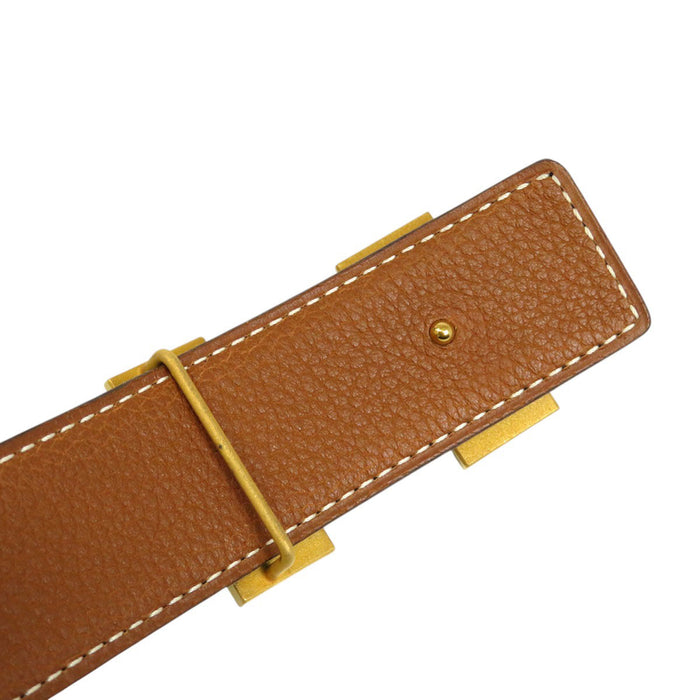 HERMES 
アッシュ □H刻印 ゴールドカラー金具 
H バックル リバーシブル レザー ベルト 32MM