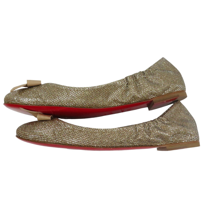 Christian Louboutin 
ラメ レザー 
グリッター リボン バレエシューズ