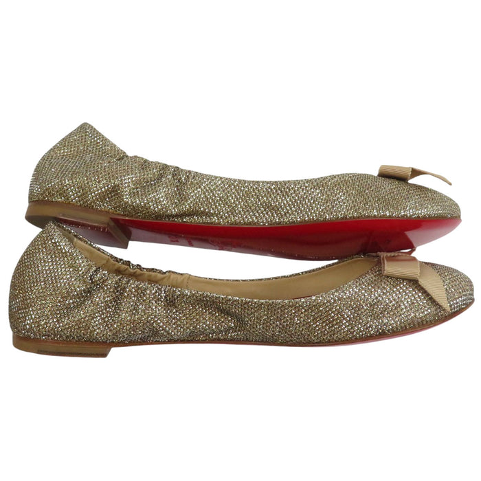 Christian Louboutin 
ラメ レザー 
グリッター リボン バレエシューズ