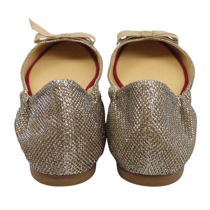 Christian Louboutin 
ラメ レザー 
グリッター リボン バレエシューズ