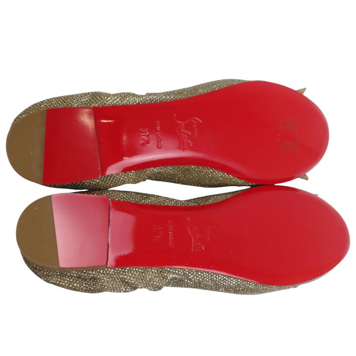 Christian Louboutin 
ラメ レザー 
グリッター リボン バレエシューズ