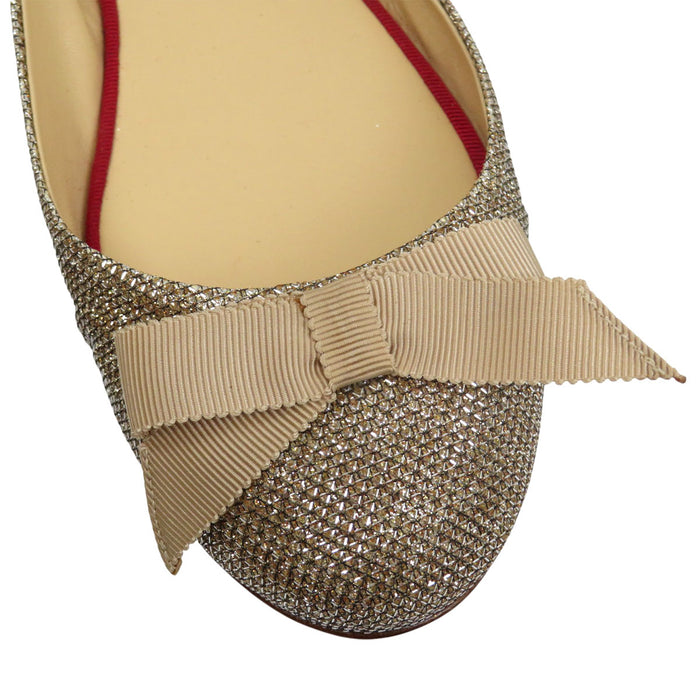 Christian Louboutin 
ラメ レザー 
グリッター リボン バレエシューズ