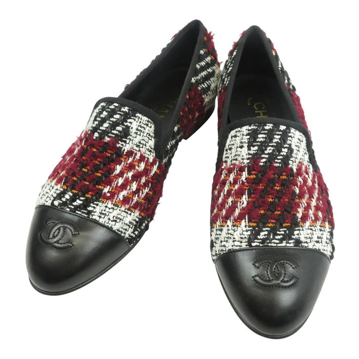 CHANEL 
COCO CC logo mocassin plat chaussures d'opéra cuir 16K 
emblème Coco mocassin en tweed