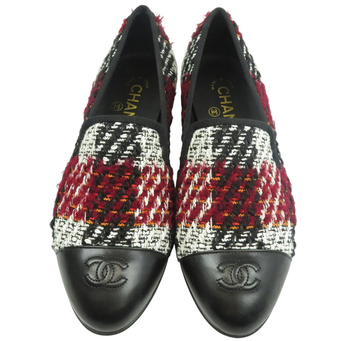 CHANEL 
COCO CC logo mocassin plat chaussures d'opéra cuir 16K 
emblème Coco mocassin en tweed