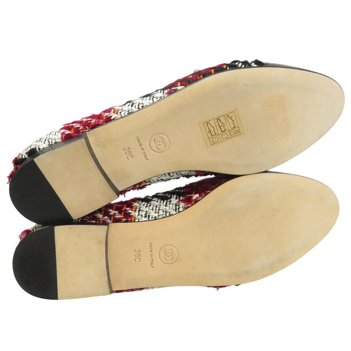 CHANEL 
COCO CC logo mocassin plat chaussures d'opéra cuir 16K 
emblème Coco mocassin en tweed