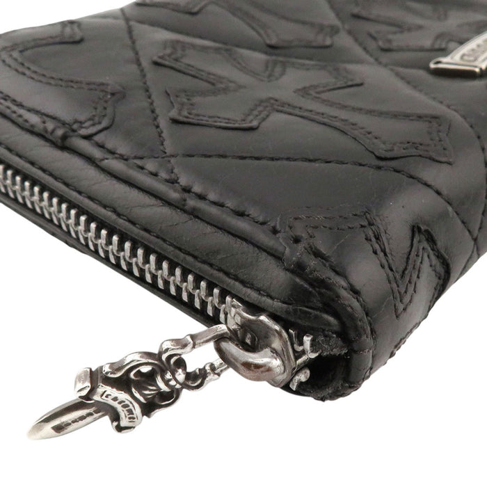 CHROME HEARTS 
CH REC F ZIP QUILTED Cross Patch Dagger Zip 
Cemetery Cross Quilted Leather Wallet