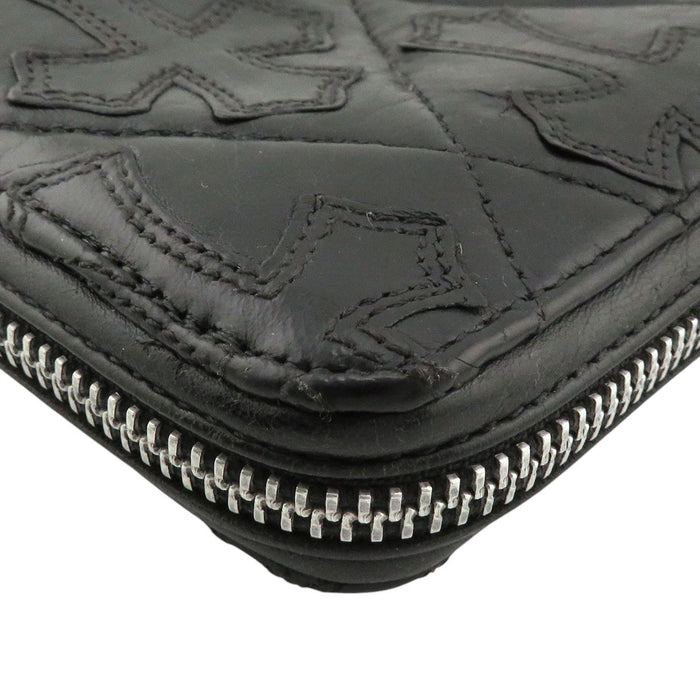 CHROME HEARTS 
CH REC F ZIP QUILTED Cross Patch Dagger Zip 
Cemetery Cross Quilted Leather Wallet