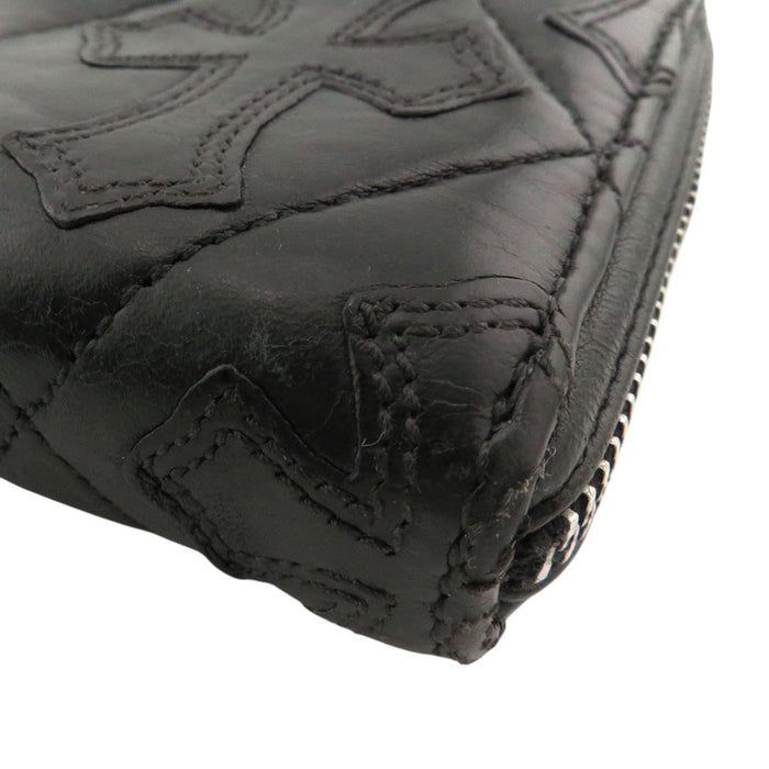 CHROME HEARTS  
CH REC F ZIP 絎縫 十字補丁 匕首拉鍊  
墓園十字 絎縫 皮革 錢包