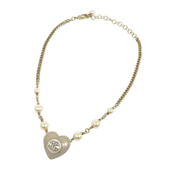 CHANEL 
COCO CC B22B ラインストーン ライトゴールドカラーメタル 
ココマーク ハート コスチュームパール ネックレス