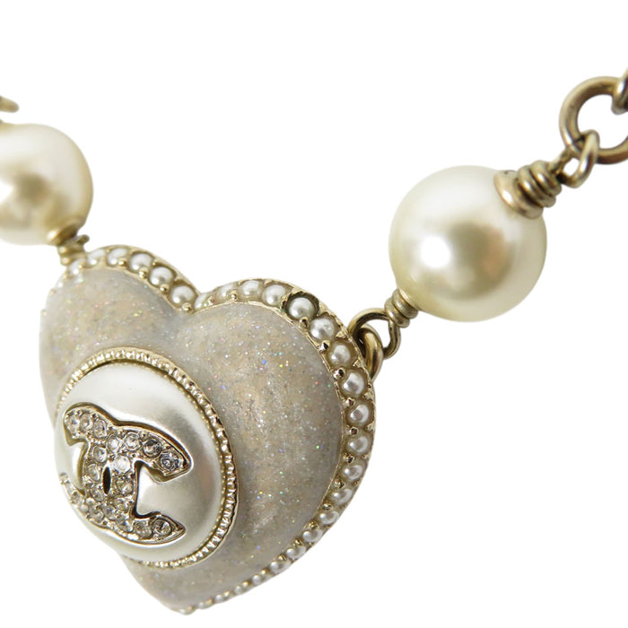 CHANEL 
COCO CC B22B ラインストーン ライトゴールドカラーメタル 
ココマーク ハート コスチュームパール ネックレス