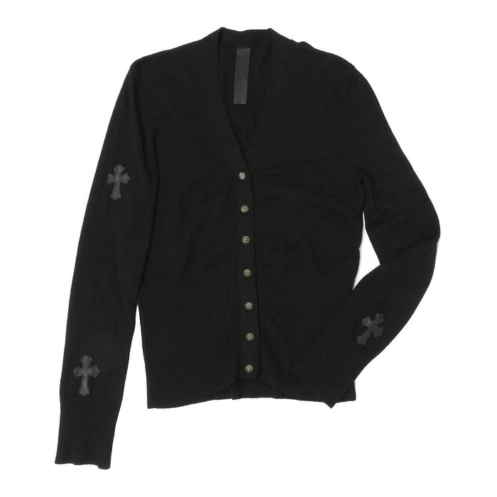 CHROME HEARTS 
レザー CHプラス 
クロスボールボタン クロスパッチ カシミヤ カーディガン