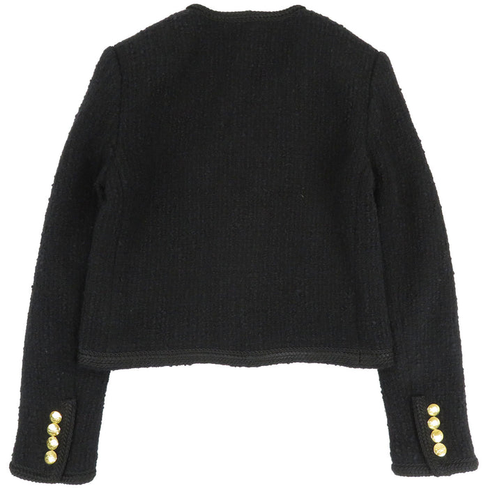 CELINE  
Collarless Logo Button Wool  
Bouclé Tweed Hunting Jacket