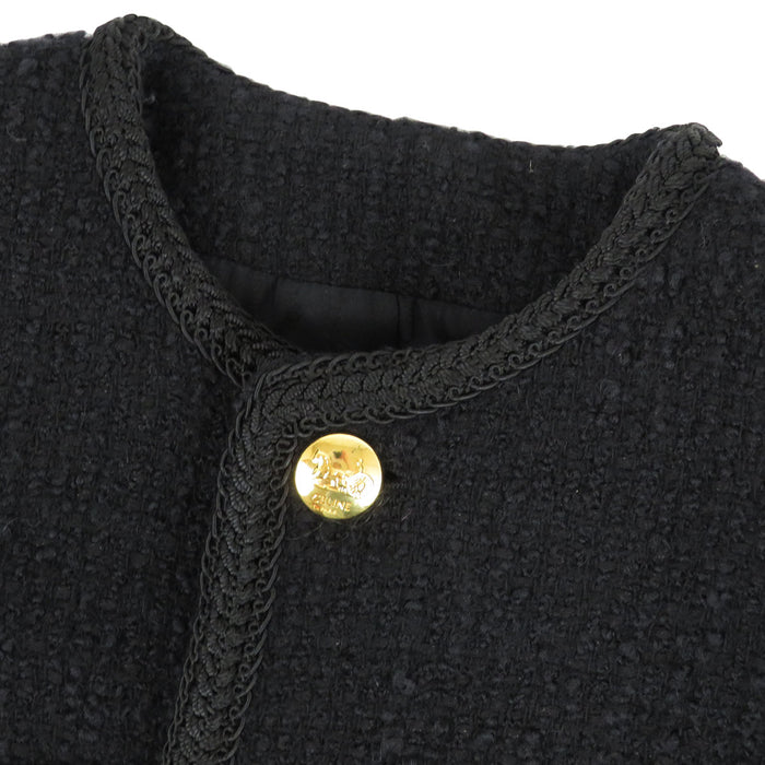 CELINE  
Collarless Logo Button Wool  
Bouclé Tweed Hunting Jacket